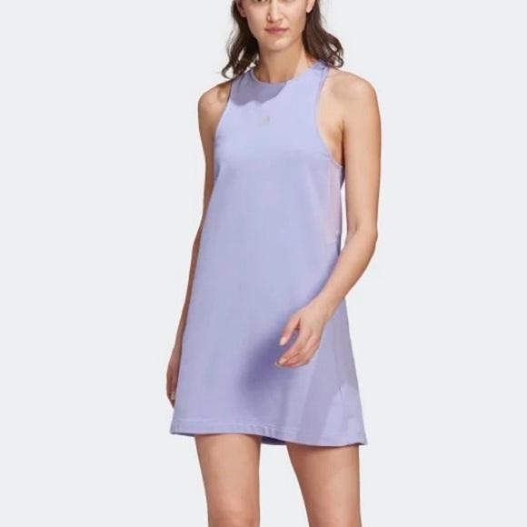 Adidas Zoe Saldana Women L Purple Racerback Athletic Lightweight Tank Dress Nwt - Picture 1 of 11